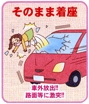 そのままシートに着座すると、衝突時に車外放出した場合、路面等に激突してしまいます