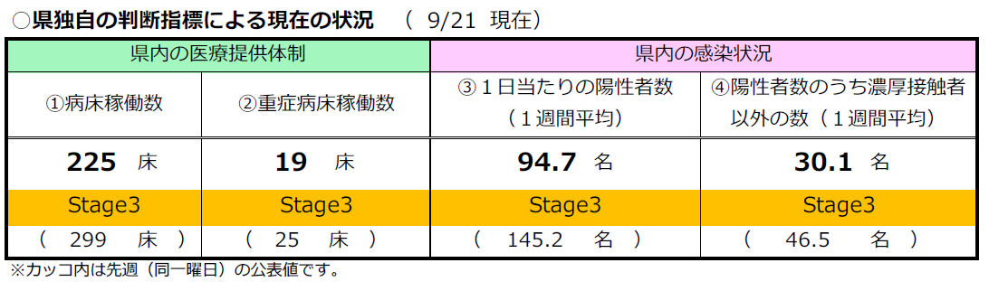 県独自の判断指標による現在の状況