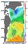 AMSRによる2025年1月12日の房総から道東沖合の海面水温6℃台から21℃台となっている