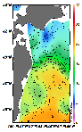 AMSRによる2025年1月14日の房総から道東沖合の海面水温6℃台から20℃台となっている