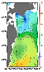 AMSRによる2025年1月23日の房総から道東沖合の海面水温6℃台から19℃台となっている