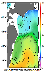 AMSRによる2025年1月27日の房総から道東沖合の海面水温5℃台から20℃台となっている