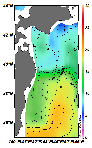 AMSRによる2025年1月28日の房総から道東沖合の海面水温5℃台から19℃台となっている