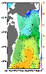 AMSRによる2025年1月29日の房総から道東沖合の海面水温4℃台から20℃台となっている