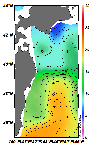 AMSRによる2025年1月30日の房総から道東沖合の海面水温5℃台から20℃台となっている