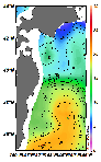 AMSRによる2025年1月31日の房総から道東沖合の海面水温5℃台から20℃台となっている